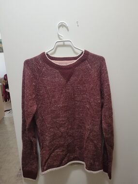 Nevada Burgundy Crew Sweater with Cream Trim